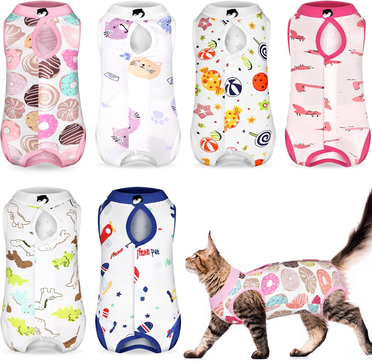 Chunful Kacctyen cat recovery suit front view showing protective abdominal coverage for post surgery pet care