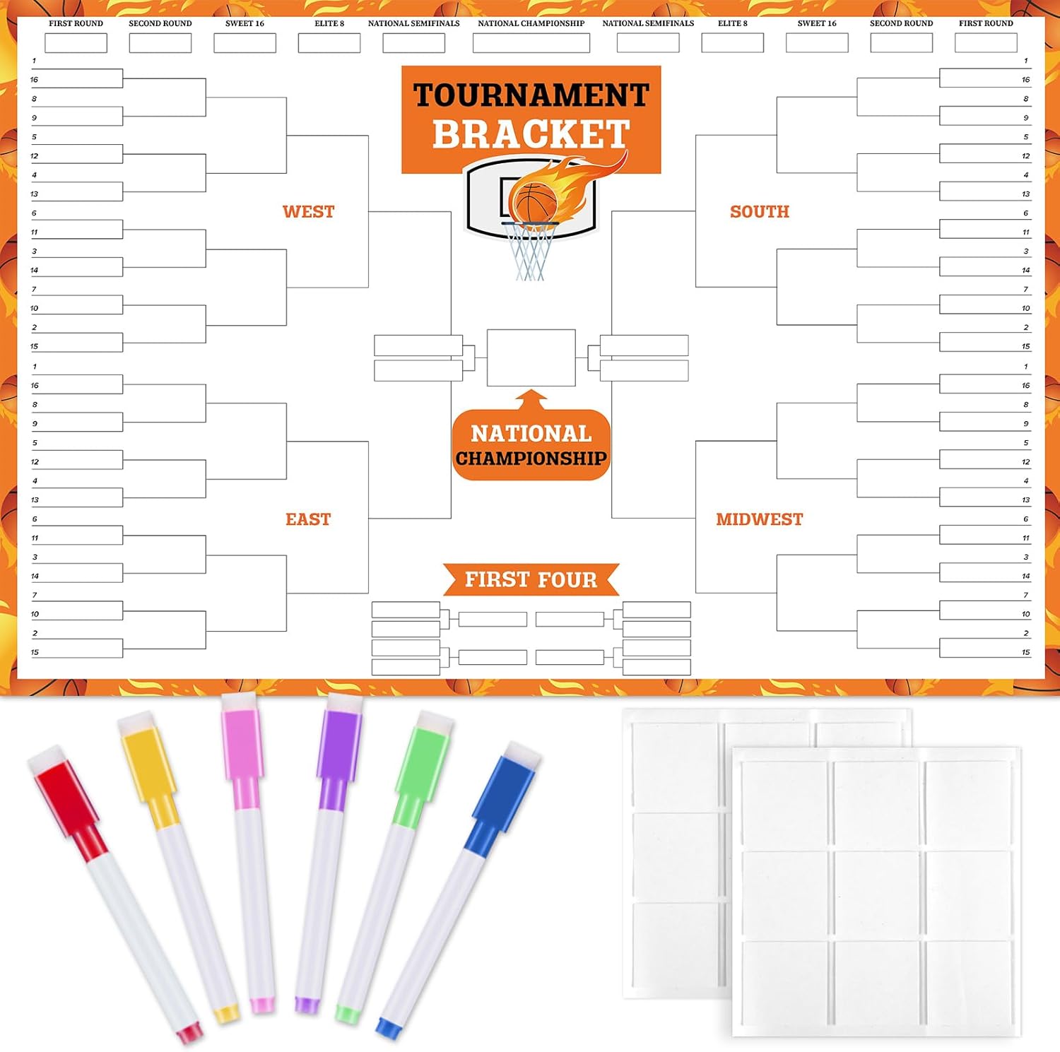 AmazingSpark basketball tournament bracket poster set showing front view of the sixty four team tracking board.