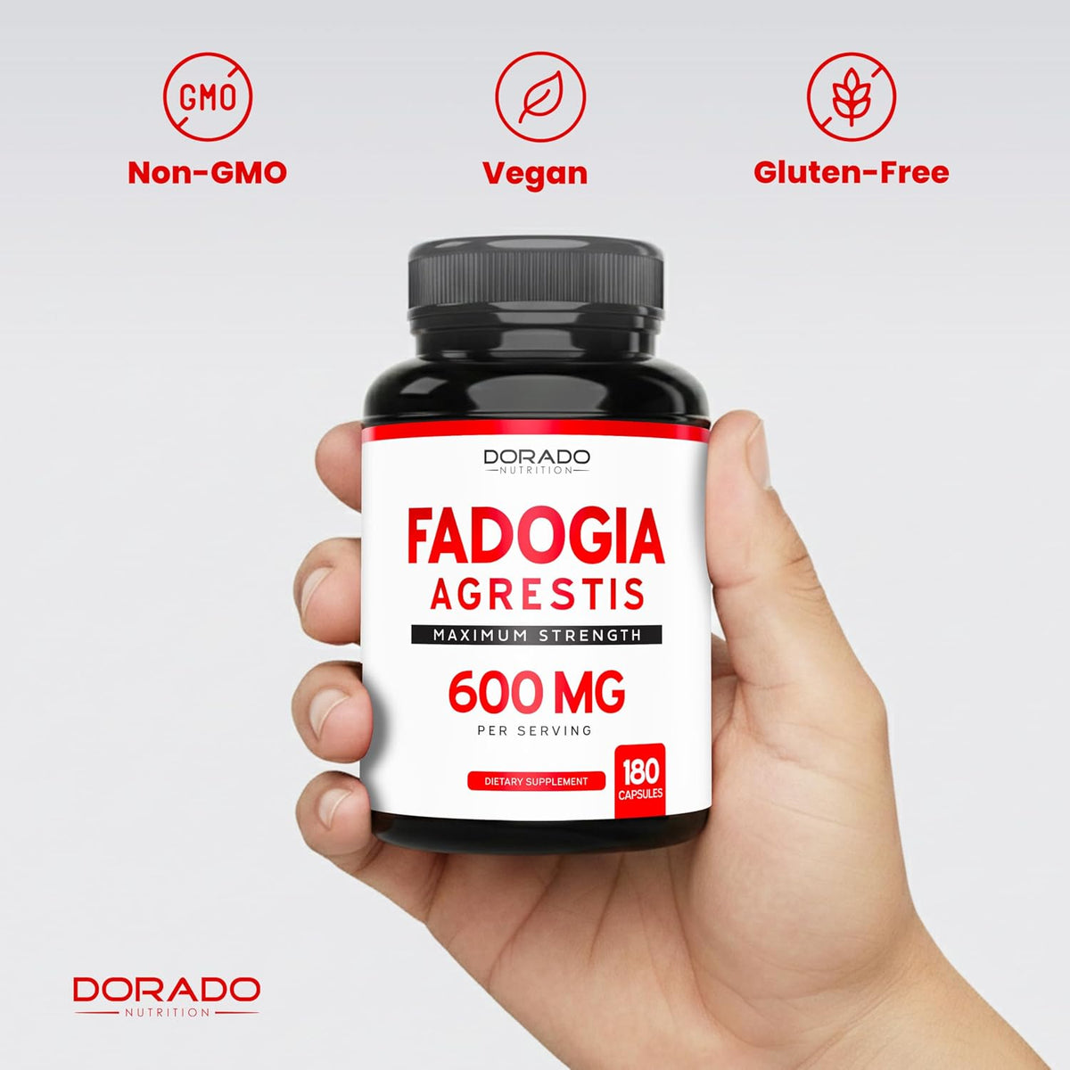 Fadogia Agrestis 600mg vegan capsule bottle side profile