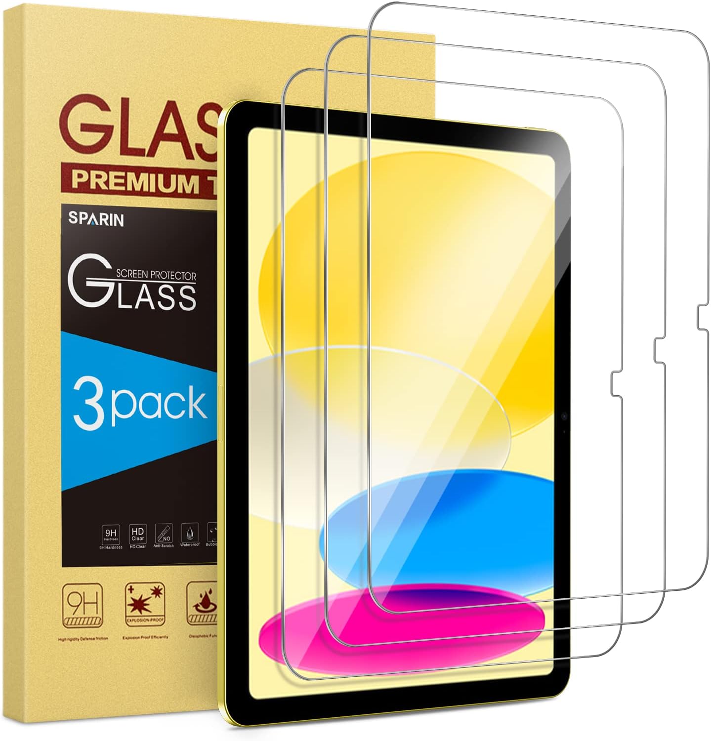 Sparin tempered glass screen protector for iPad 10th Gen front view