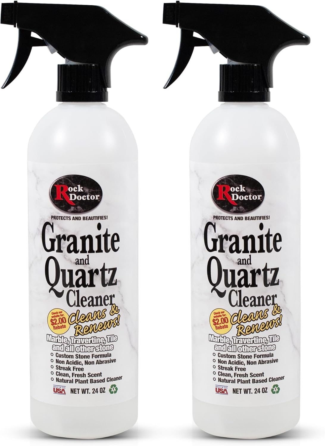 Rock Doctor Granite & Quartz Cleaner Spray 24 oz.Can, Cleans Tile, Marble, Kitchen Countertop, and Natural Stone Surfaces, Streak-Free Shine Pack of 2 - Image 1