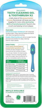 TropiClean peanut butter and honey dog toothpaste gel tube with toothbrushes