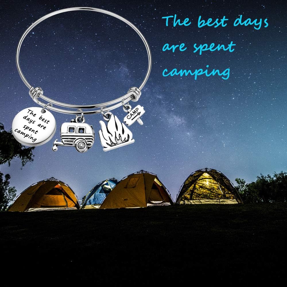 Silver tone camper trailer charm bangle