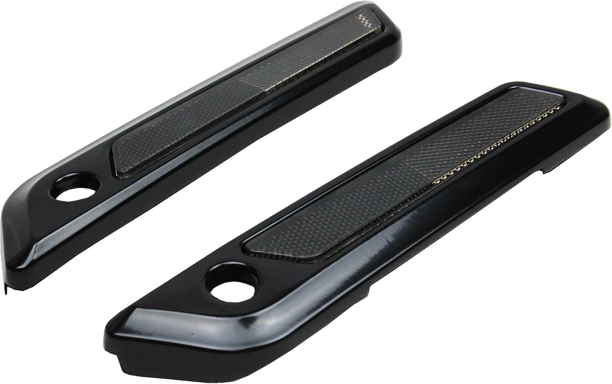 YHMOTO saddlebag hinge latch covers front view showcasing black and grey contrast finish.