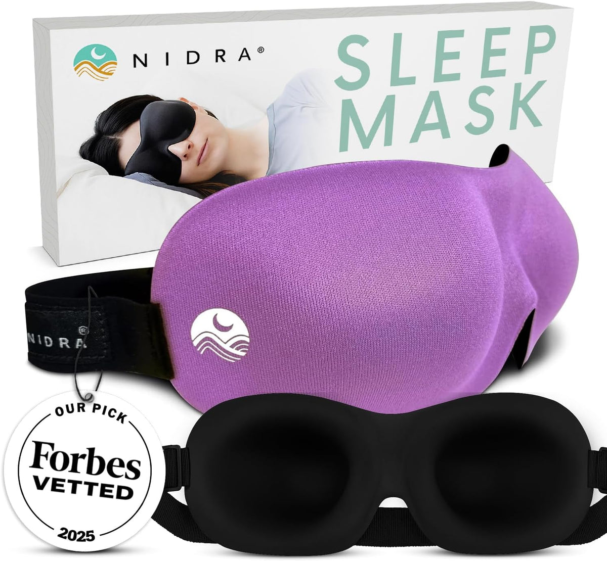 Nidra contoured sleep mask front view in purple