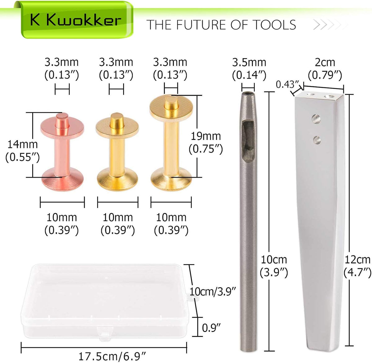 K Kwokker 2-in-1 stainless steel rivet setter tool close-up