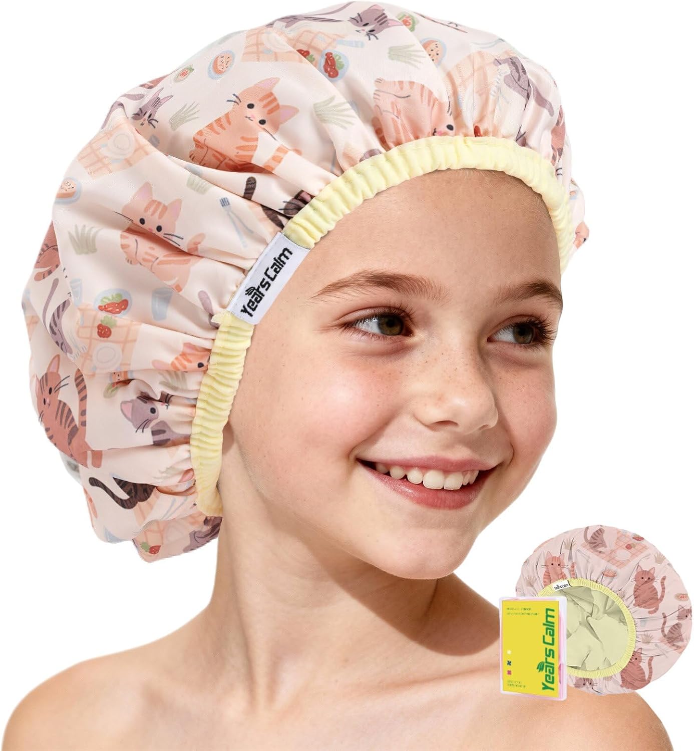 Years calm Kids Shower Cap, Waterproof Reusable Cartoon Bath Cap with Double Layers & Soft Elastic Band, Washable shower cap for kids, Great for Daily Bath - Image 1