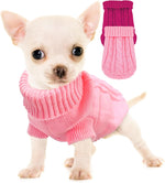 Kallfir's Cutie XXS Dog Sweater front view showing rose pink cable knit design