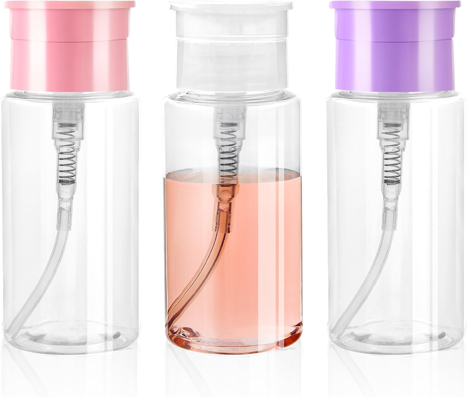 Acetone Pump Dispenser, 3 Pack Push Down Pump Dispenser, Empty Nail Polish Remover Pump for Facial Toner Makeup Remover Essence Micellar Water Nail Polish Remover 5.1oz/150ML - Image 1