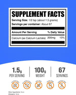 BulkSupplements food grade calcium lactate supplement nutritional facts label