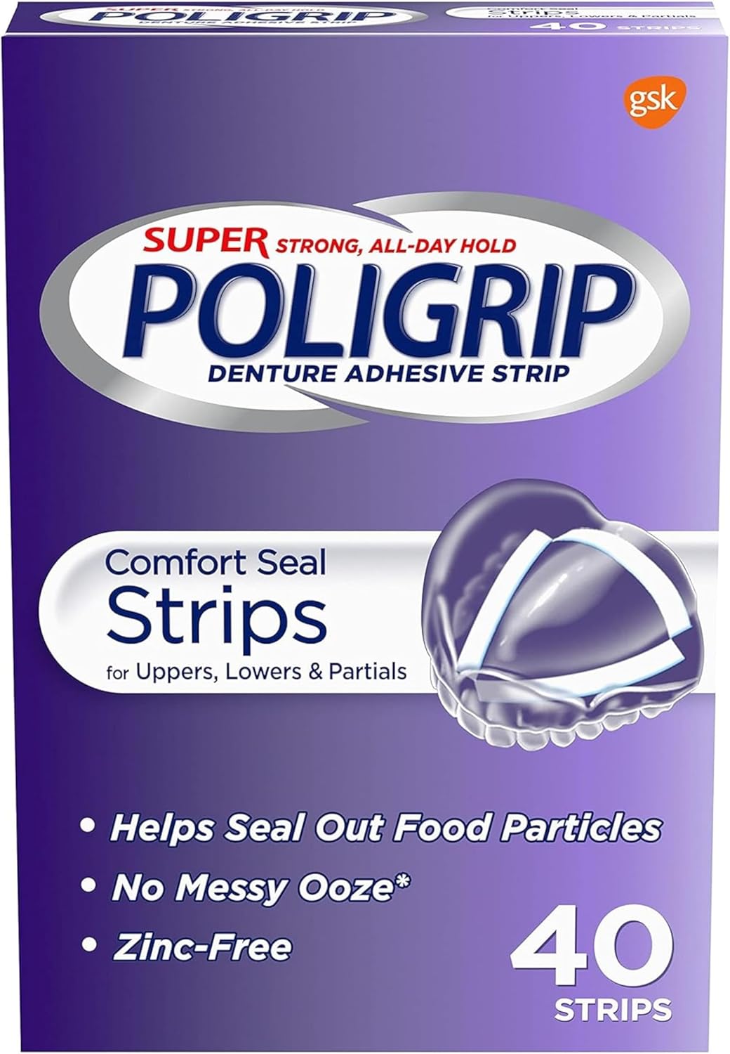 Poligrip Comfort Seal Denture Adhesive Strips front packaging