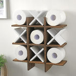 Weysat Tic Tac Toe Toilet Paper Holder Stand Bathroom Wall Decor Rustic Wooden Hanging Storage Freestanding Wall Mounted Shelves Decor for Toilet Tissue Farmhouse - Image 12