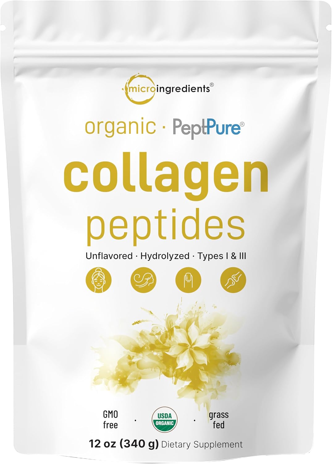 Micro Ingredients organic collagen peptides powder 12 ounces front view packaging