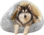 ShinHye Cat Bed Round Plush Fluffy Hooded Cat Bed Cave, Cozy for Indoor Cats or Small Dog beds, Soothing Pet Beds Doughnut Calm Anti-nxiety Dog Bed - Waterproof Bottom Washable (20x20inch, Grey) - Image 12