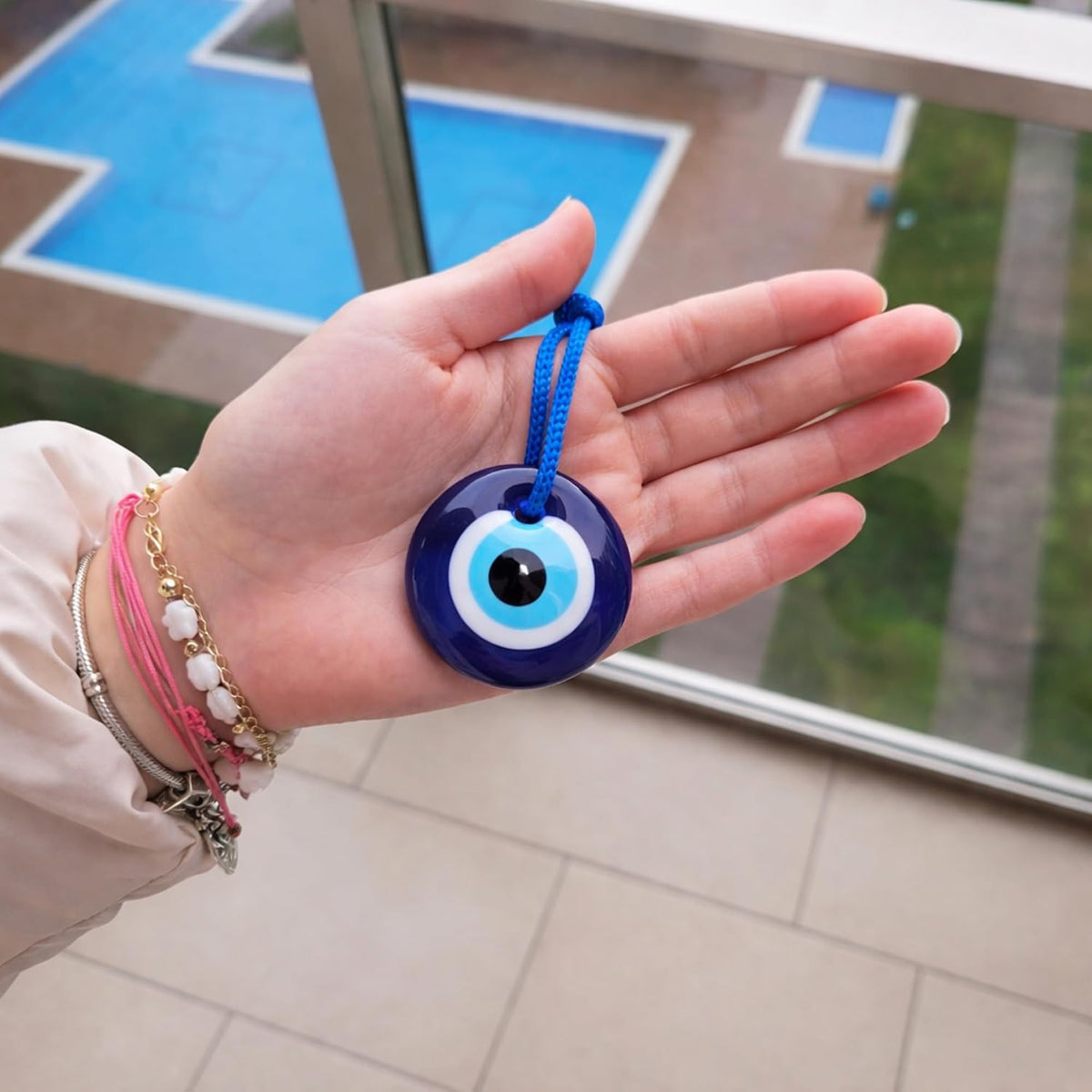 Erbulus Turkish Blue Evil Eye Wall Hanging handmade glass detail