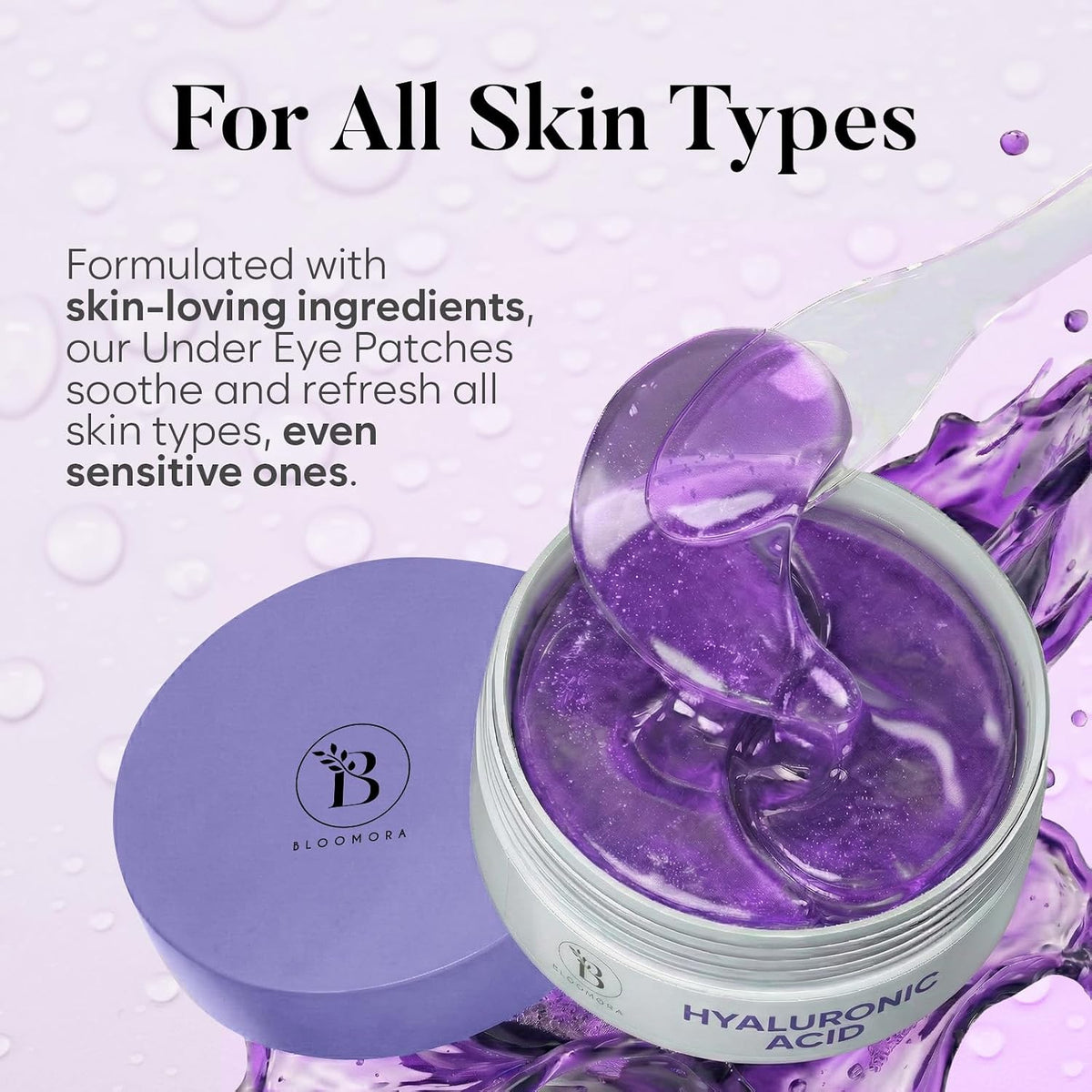 Open tub of Bloomora hydrating eye mask revealing protective inner seal