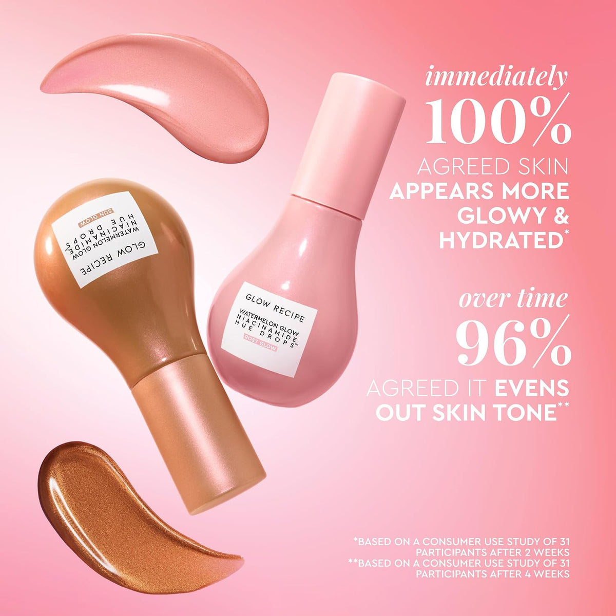 Close up of Glow Recipe skincare makeup hybrid highlighting serums for Indian glass skin.