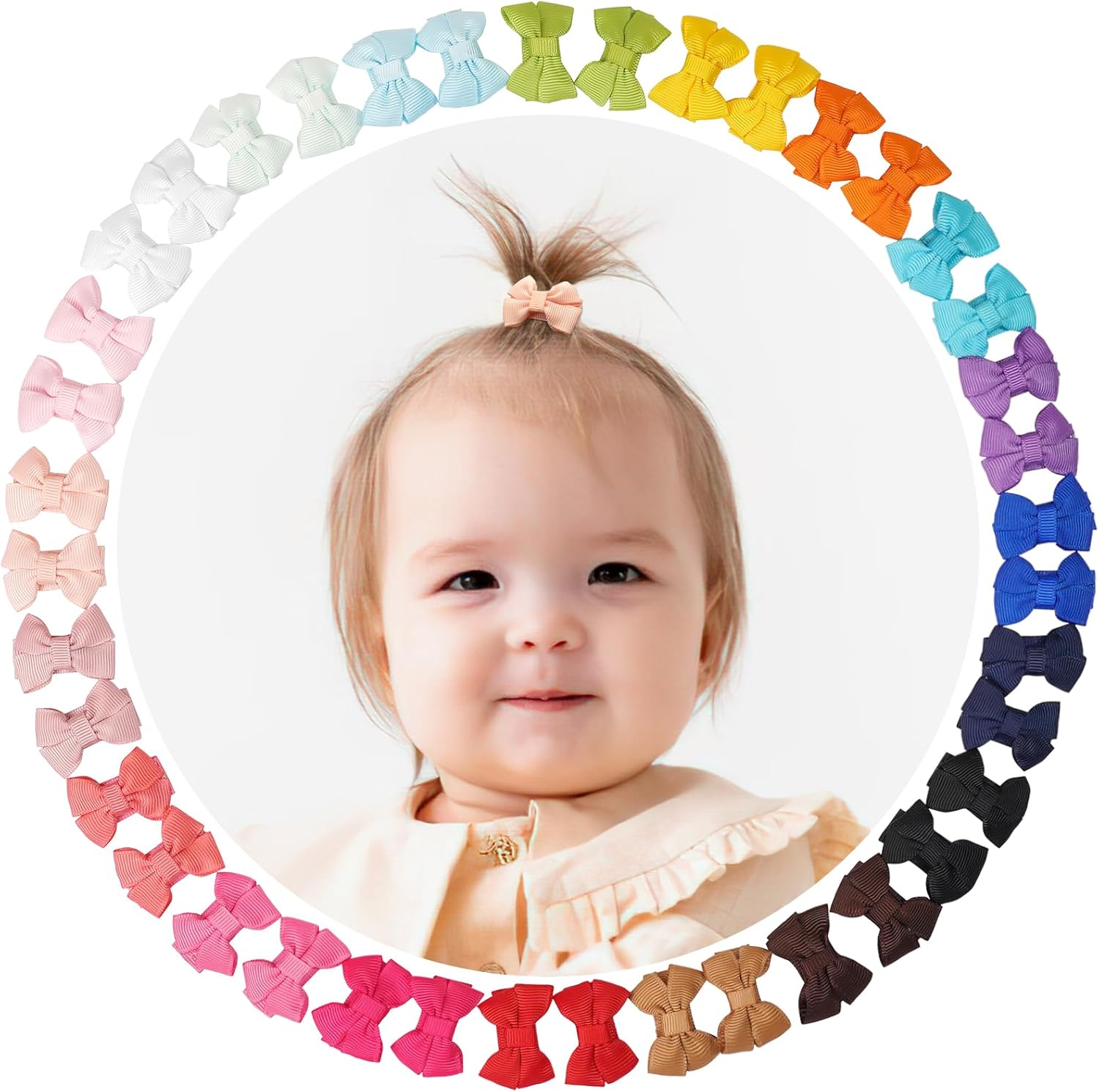 Céllot baby snap hair clips with multicolor ribbon bows front view