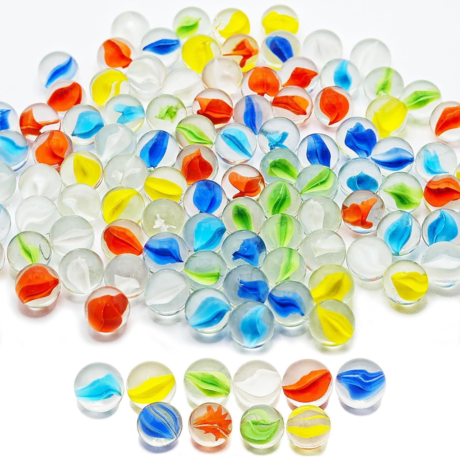VEALIZUU 500 pieces cat eye glass marbles bulk pack front view showcasing colorful mixed glass balls