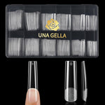 UNA GELLA extra long square nail tips in a 240 piece pre-buffed clear extension kit fake nails