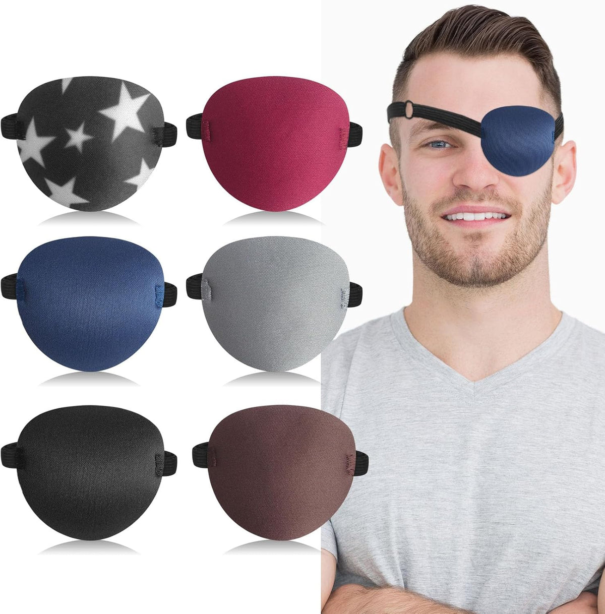 RIKEYO 6 count medical eye patches front view showcasing multi color assortment