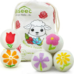 Market99 wool dryer balls front view of six count package with colorful petal embroidery