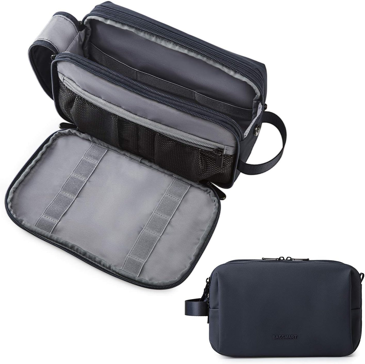 Bagsmart toiletry bag for men front view navy blue medium