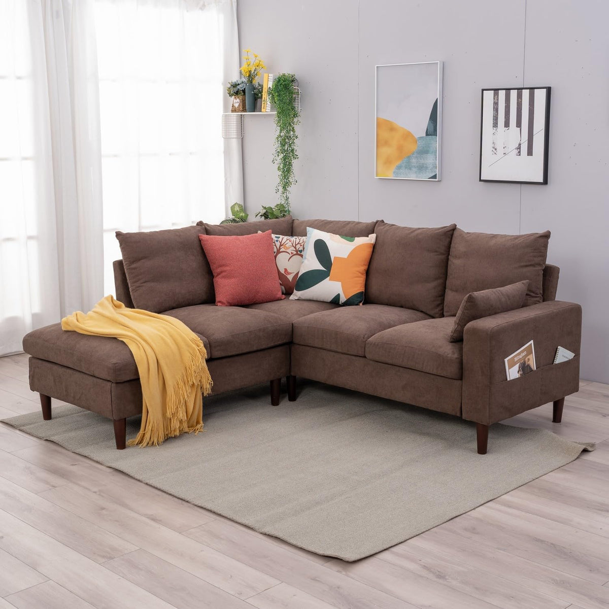 Panana Convertible Sectional Sofa L-Shape Sofa Couch 2 Seater and 3 Seater Couch with Chaise Linen Fabric Upholstered for Living Room, Apartment, Office (Grey, 3 Seater with Footstool) - Image 11