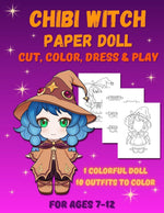 Mila Albeni Chibi Witch Paper Doll front cover showing activity book design and title.