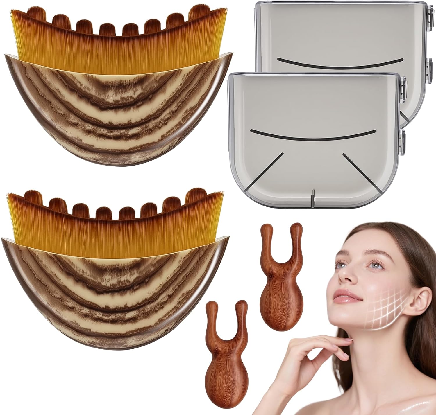 Vafada Lymphatic Contour Face Brush set front view for facial sculpting