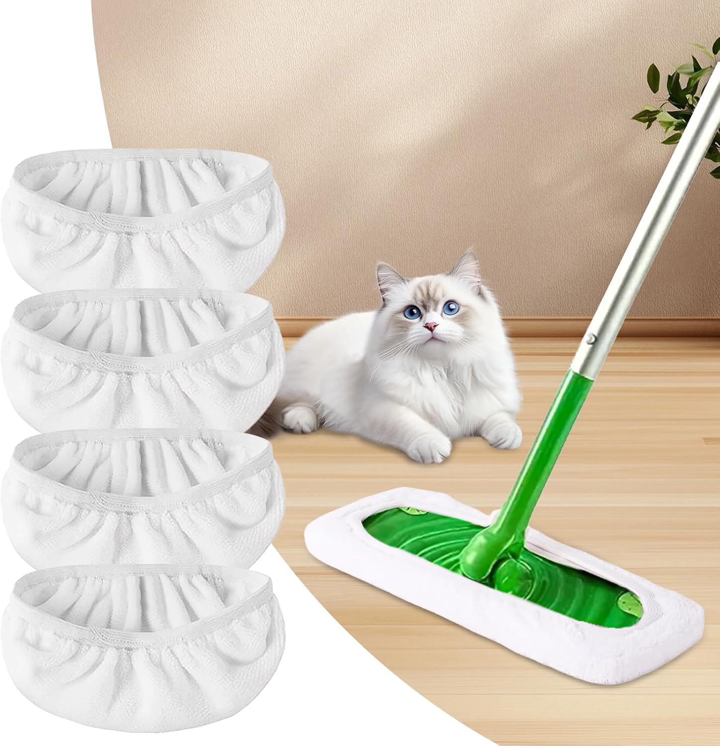 Generic reusable microfiber mop pads front view showing premium white textured cleaning fabric.