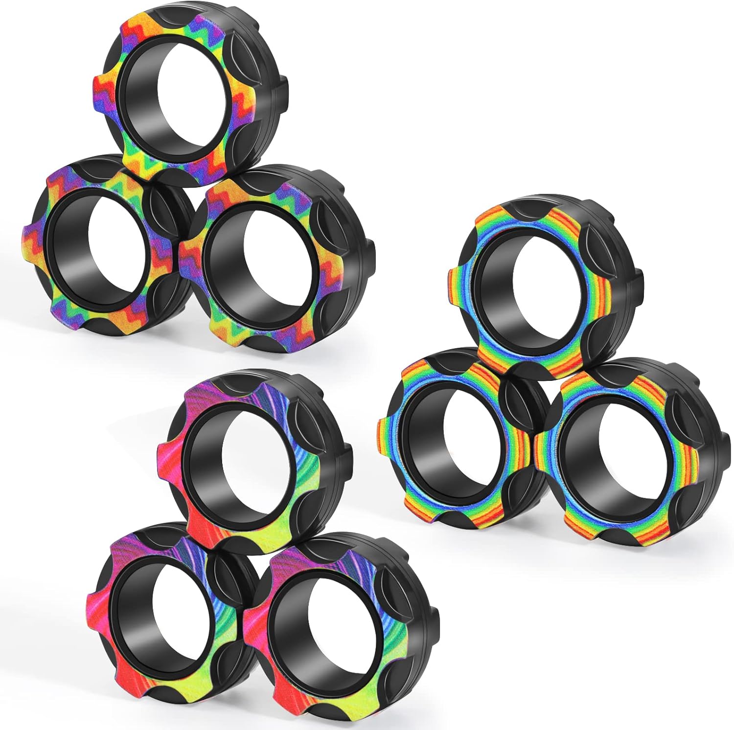 Buluwans fingers magnetic ring fidget toys front view showcasing nine colorful sensory rings.