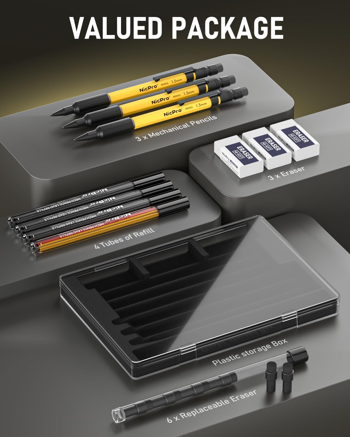 Nicpro lead refills and erasers assortment