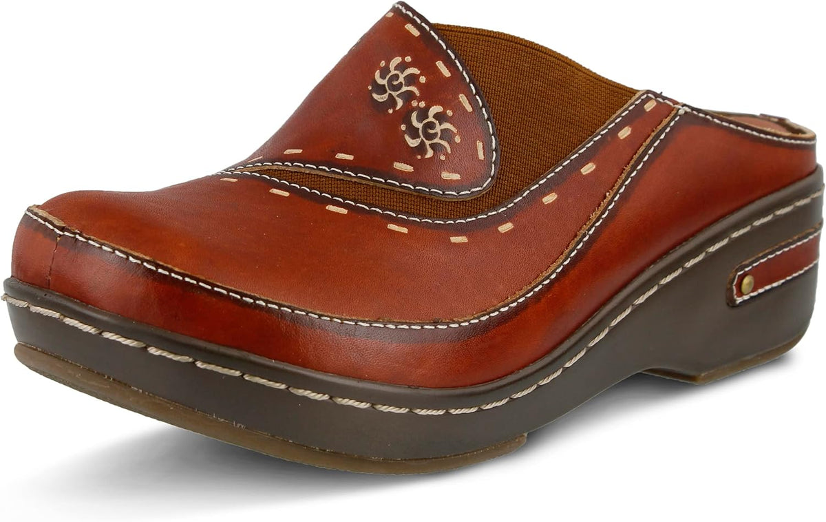 Spring Step L'Artiste Women's Chino Leather Clog- Hand-Painted Open-Back Clogs Round Toe Elastic Side Arch Support Memory Foam with 2" Heel - Image 13