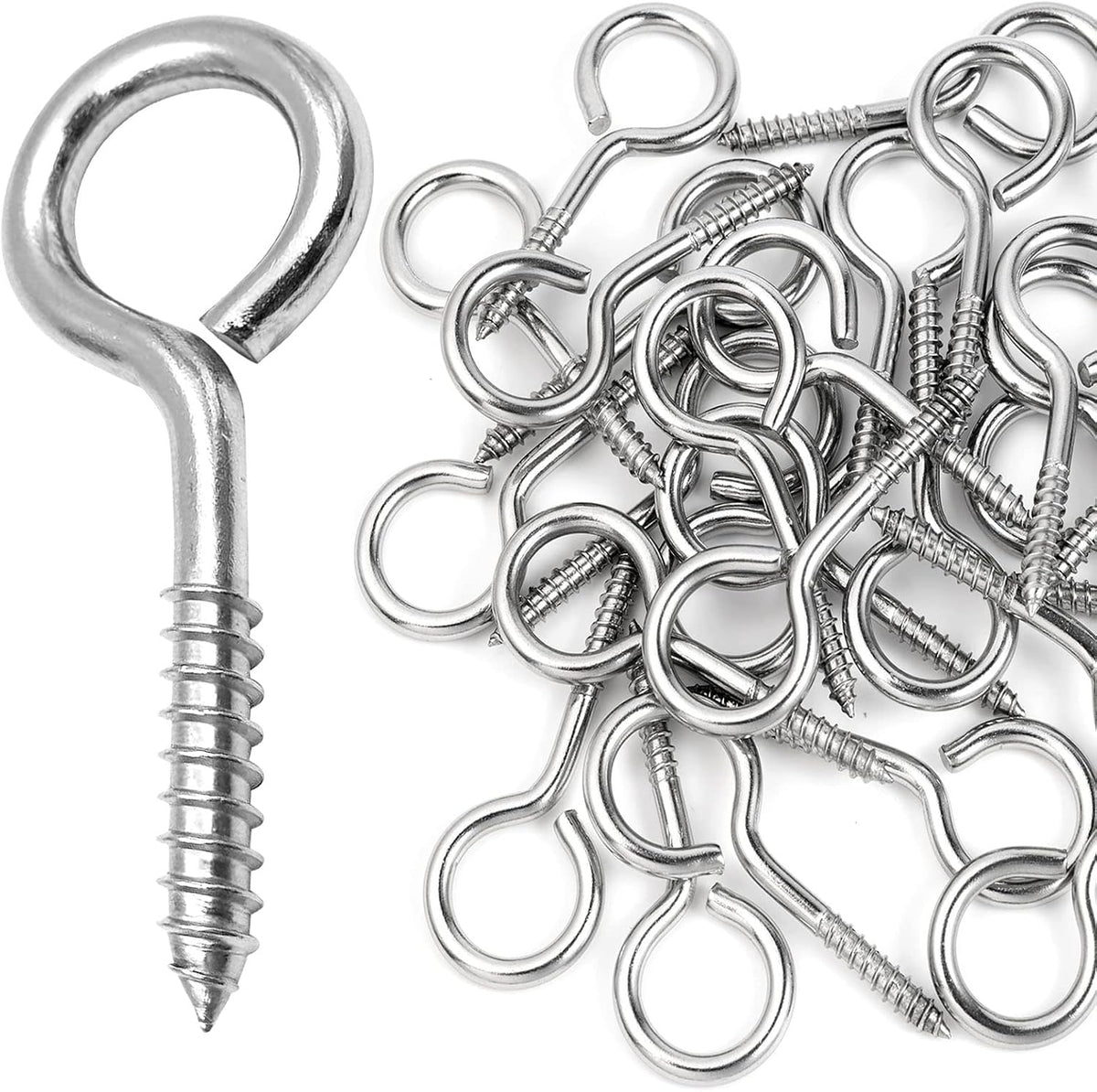 YGAOHF Eye Bolts Screw in Heavy Duty, 20 Pcs 2.5 Inch Sturdy Stainless Steel Eye Hooks, Self Tapping Eyelet Screws for Securing Cables Wires, Hanging Lights, Indoor & Outdoor Use - Image 9
