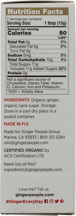 Side view of The Ginger People organic ginger candy box detailing nutritional information and clean ingredients.