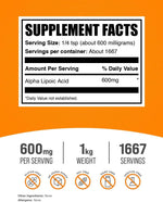 BulkSupplements ALA antioxidant powder packaging details