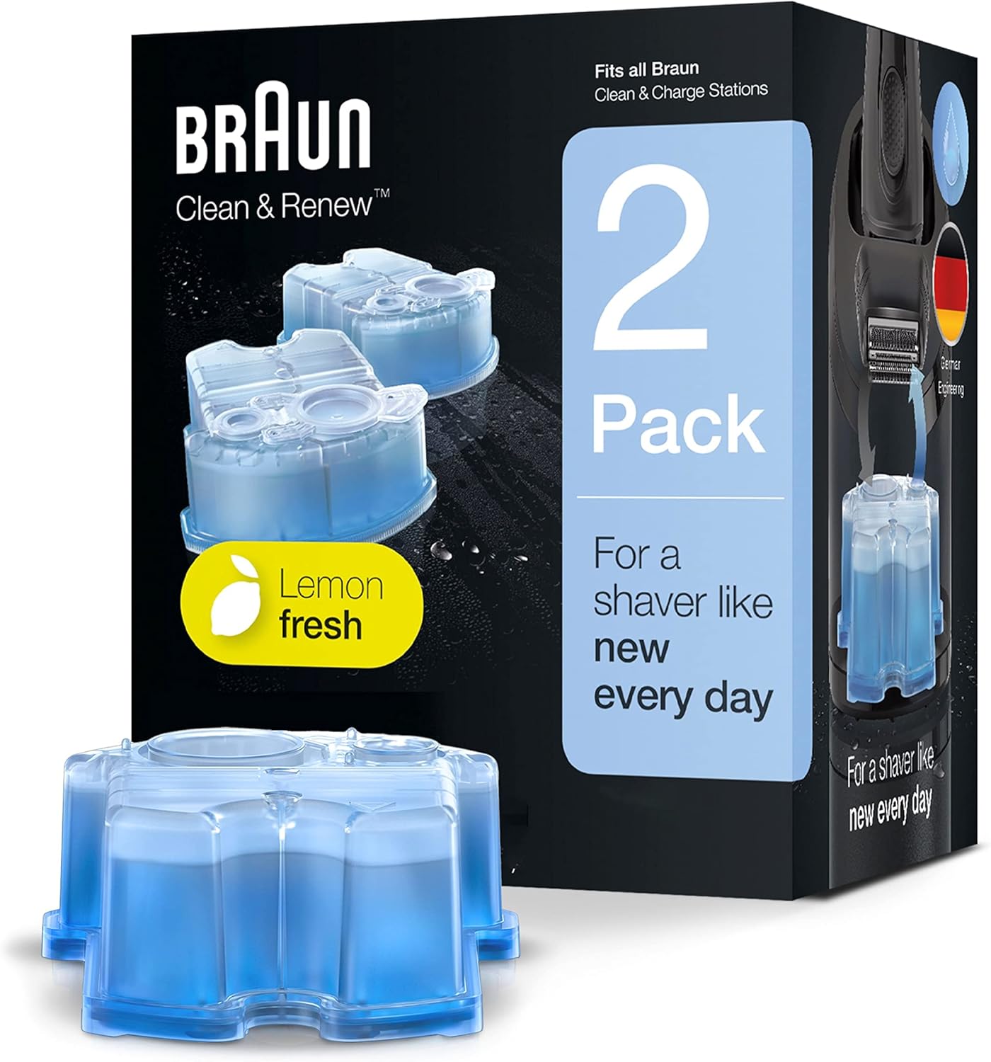 Braun Clean and Renew 2 Cartridges front view cleaning solution