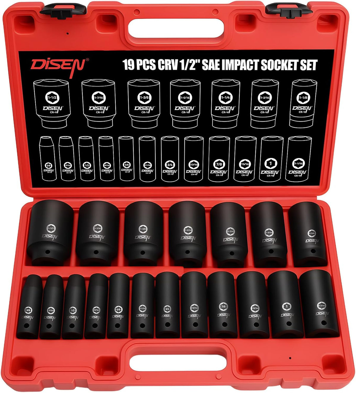 DISEN impact socket set front view storage case