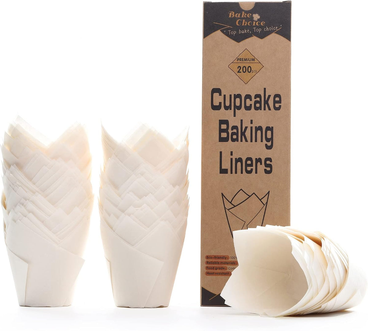 Bake Choice 200pcs Natural Tulip Cupcake Liners for Baking Muffin Liners | Unbleached European Parchment Paper, Heat-resistant, Greaseproof, Cupcake Wrapper for Party, Christmas, Gift - Image 9