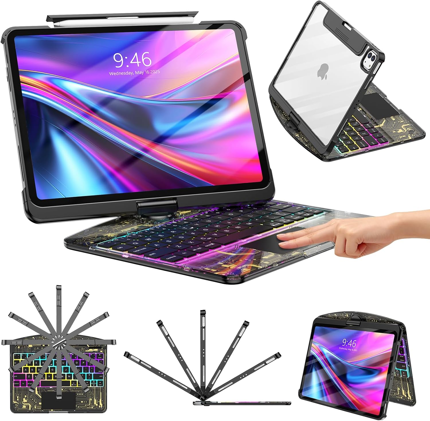 TSQQST clear wireless keyboard case front view with backlit keys
