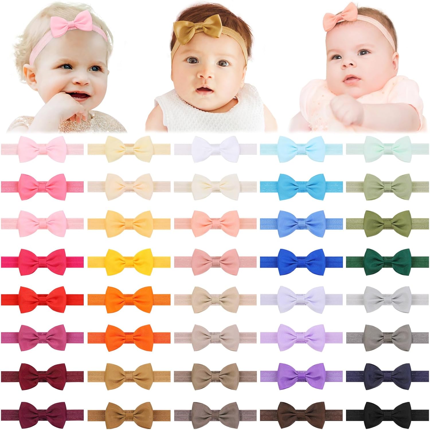 Jollybows 40 piece baby girls bow headbands front view