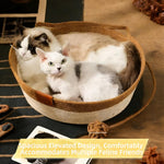 Cat inside boho style cotton rope pet bed