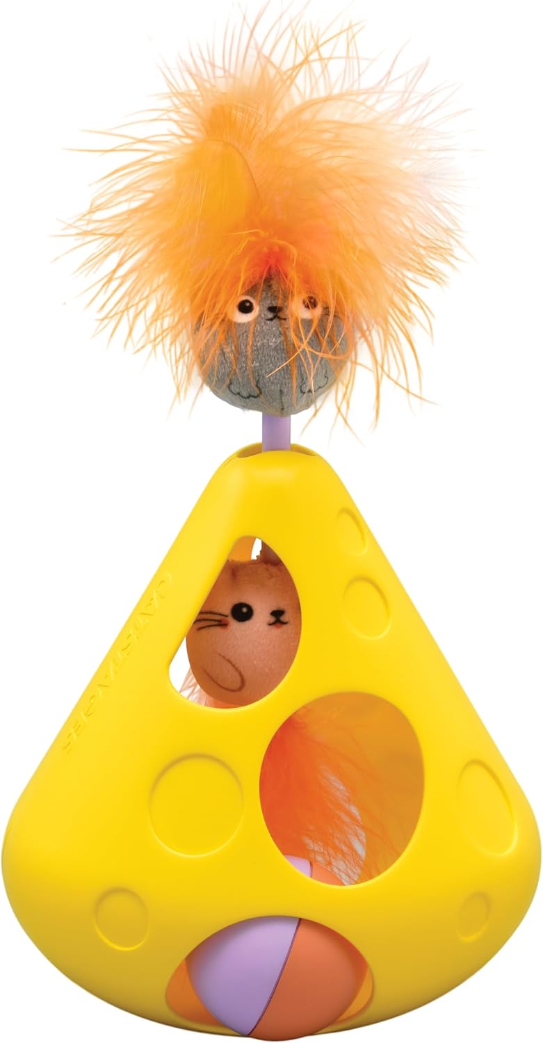 Catstages Hunt N' Wobble Fruit Bowl Wobbling Cat Toy with Five Catnip Toys, Jingle Ball, and Flingers, Multicolored - Image 9