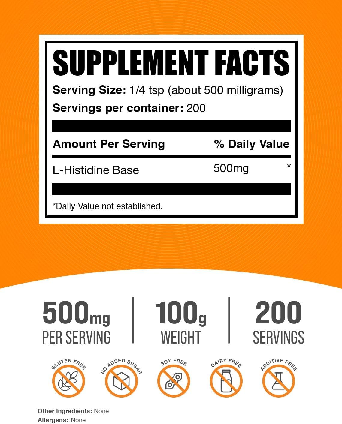 BulkSupplements L-Histidine Powder label details