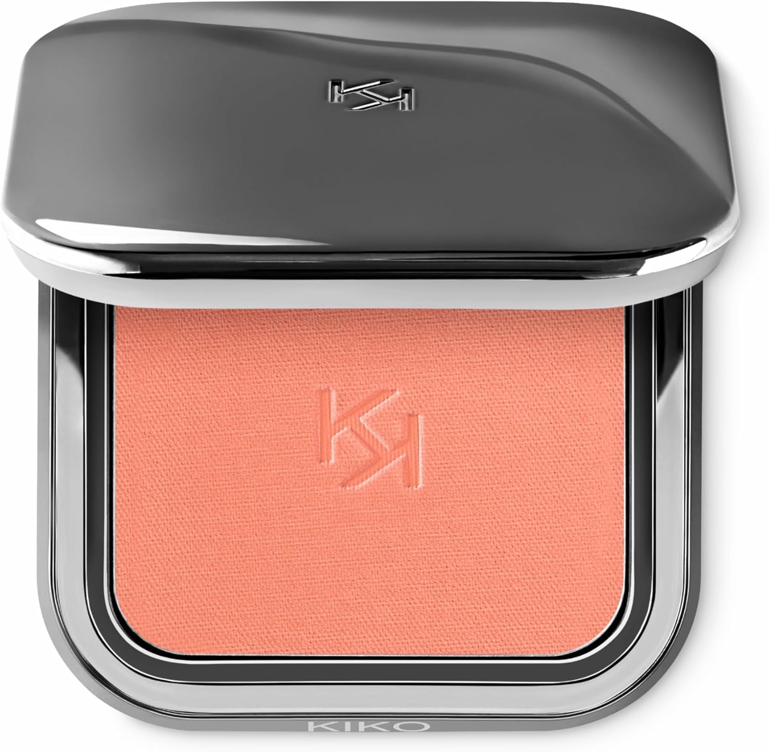 Kiko Milano Unlimited Blush 08 Universal Peach front view open silver compact case showcasing pressed logo powder and mirror
