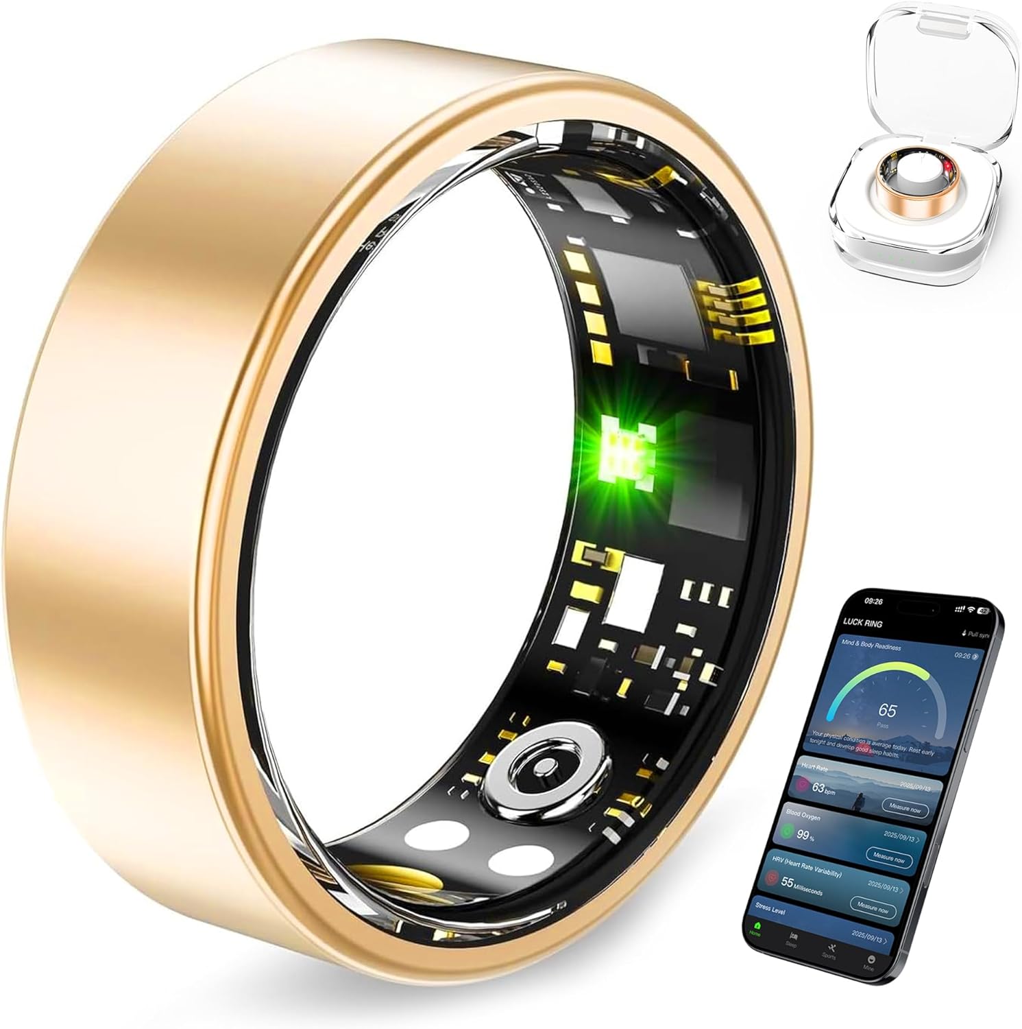 Tiantianka smart ring gold health tracker front view