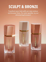 Application of Sheglam liquid bronzer on cheekbones for glow
