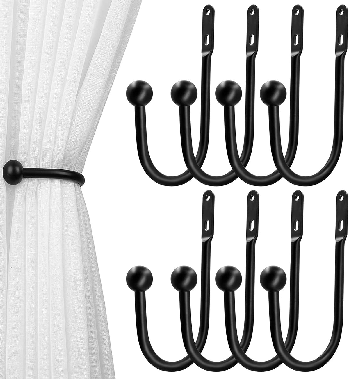 VRSS 6" L x 3" W Wall Mount Curtain Tiebacks Drapery Holdbacks Black, 2Pcs | Drapery Holdbacks, Curtain Holdback Hooks, 6"L x 3"W, Simple Style - Image 9
