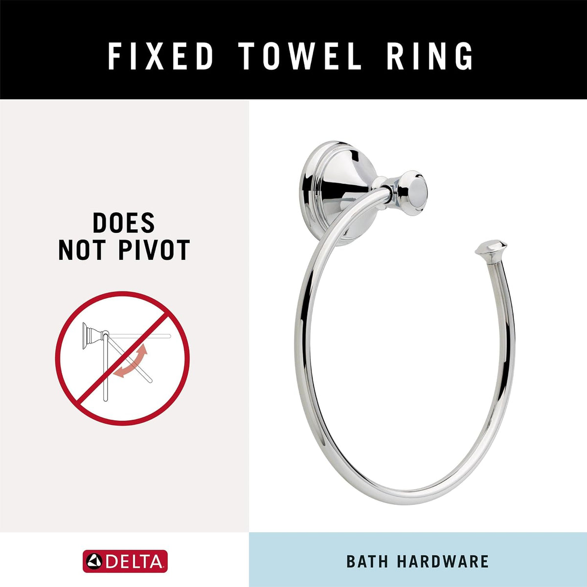 Delta Cassidy towel ring angled side profile showing wall mount distance
